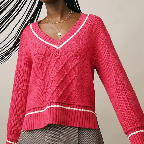 Anthropologie Sweaters - Anthropologie Maeve The Tillie V-neck Pullover Pink Varsity Sweater